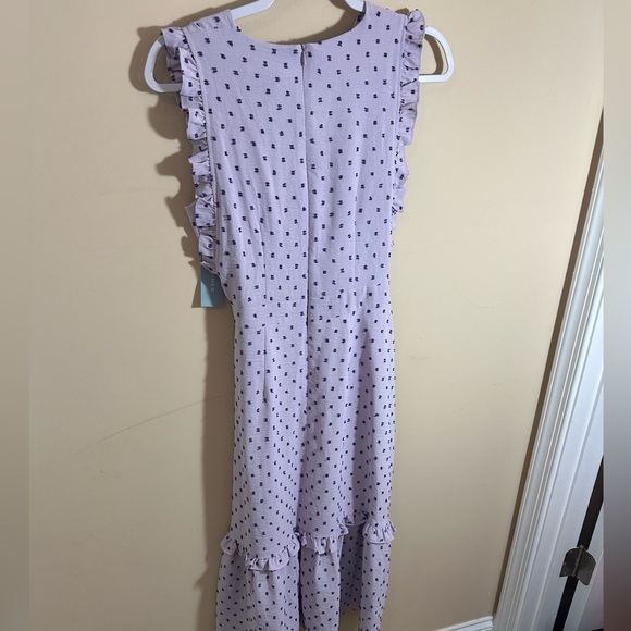 London Times chiffon bow midi dress lavender swiss dot belted size 4 NWT - Picture 3 of 8